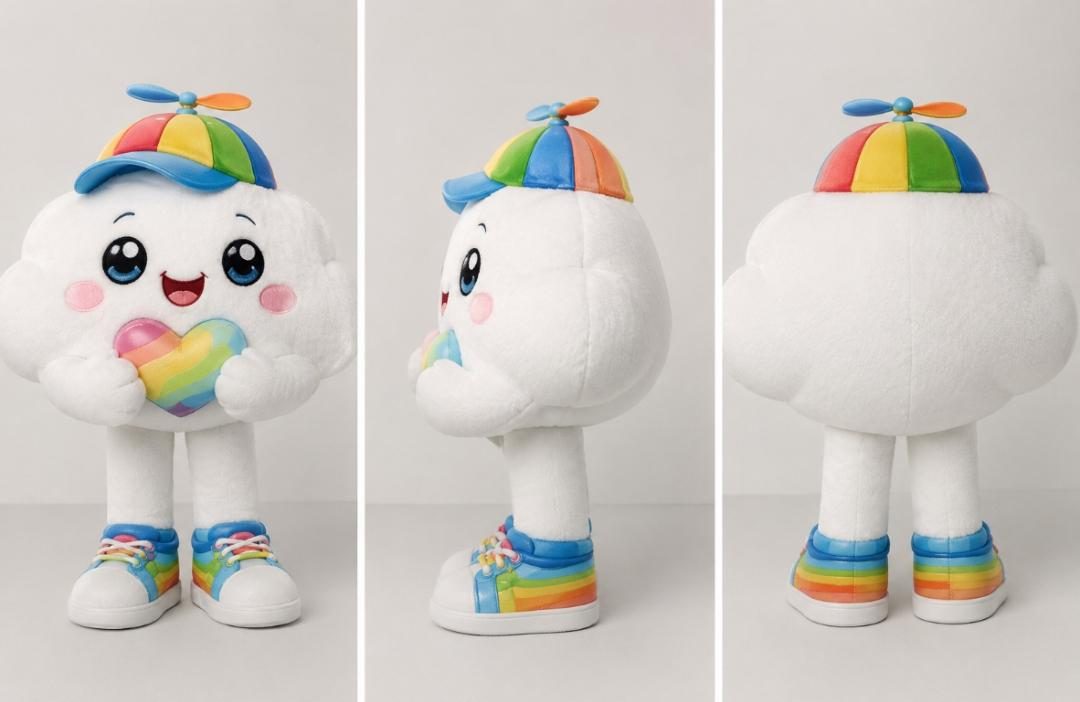 Peluche de NUMI en tres vistas